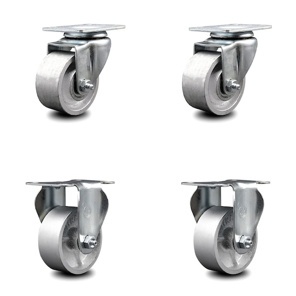 3 Inch Semi Steel Cast Iron Wheel Swivel Top Plate Caster Set with 2 Rigid SCC